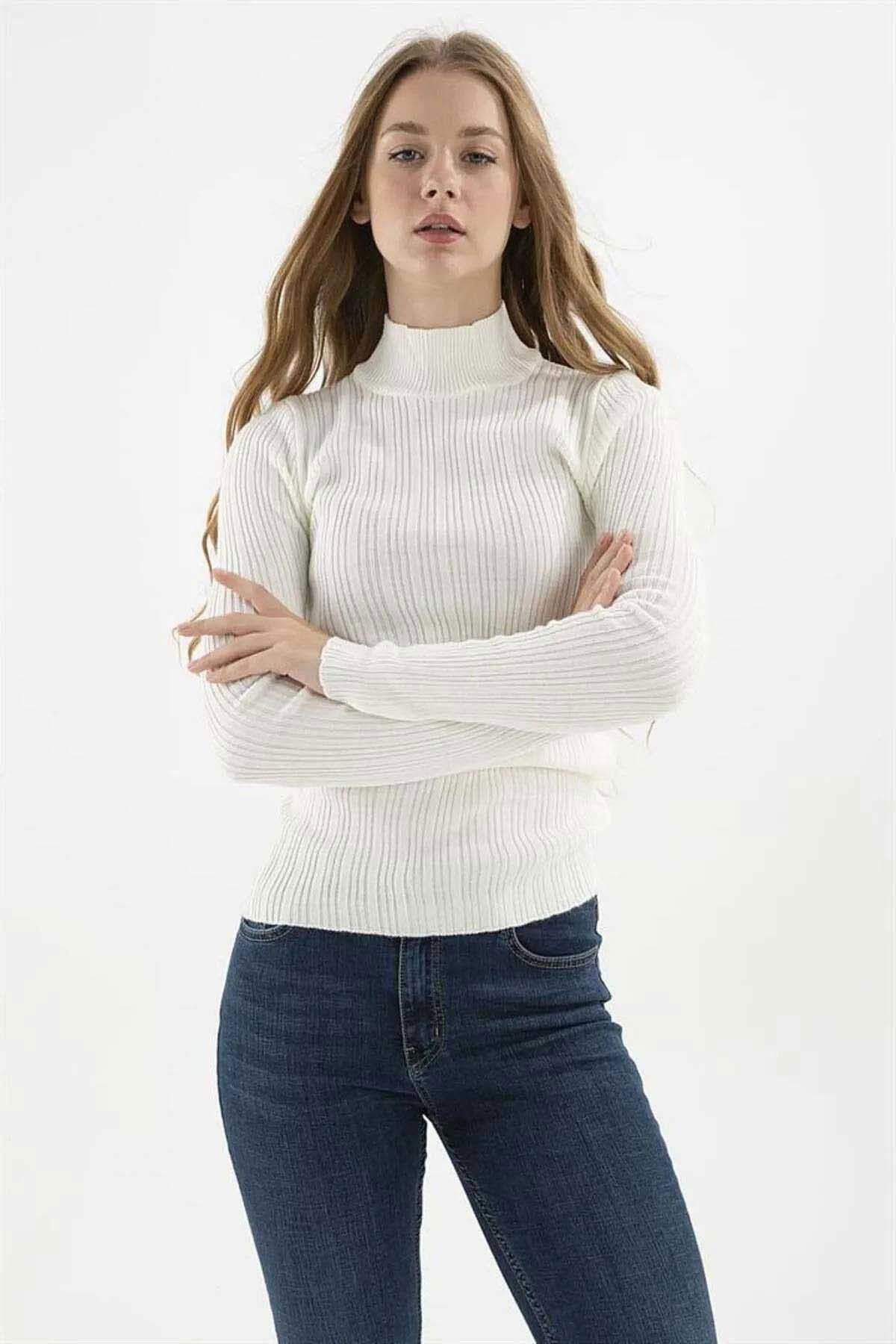 Fashion Friends Kadın Yarım Balıkçı Kazak 23K0389K1 Ekru - 2