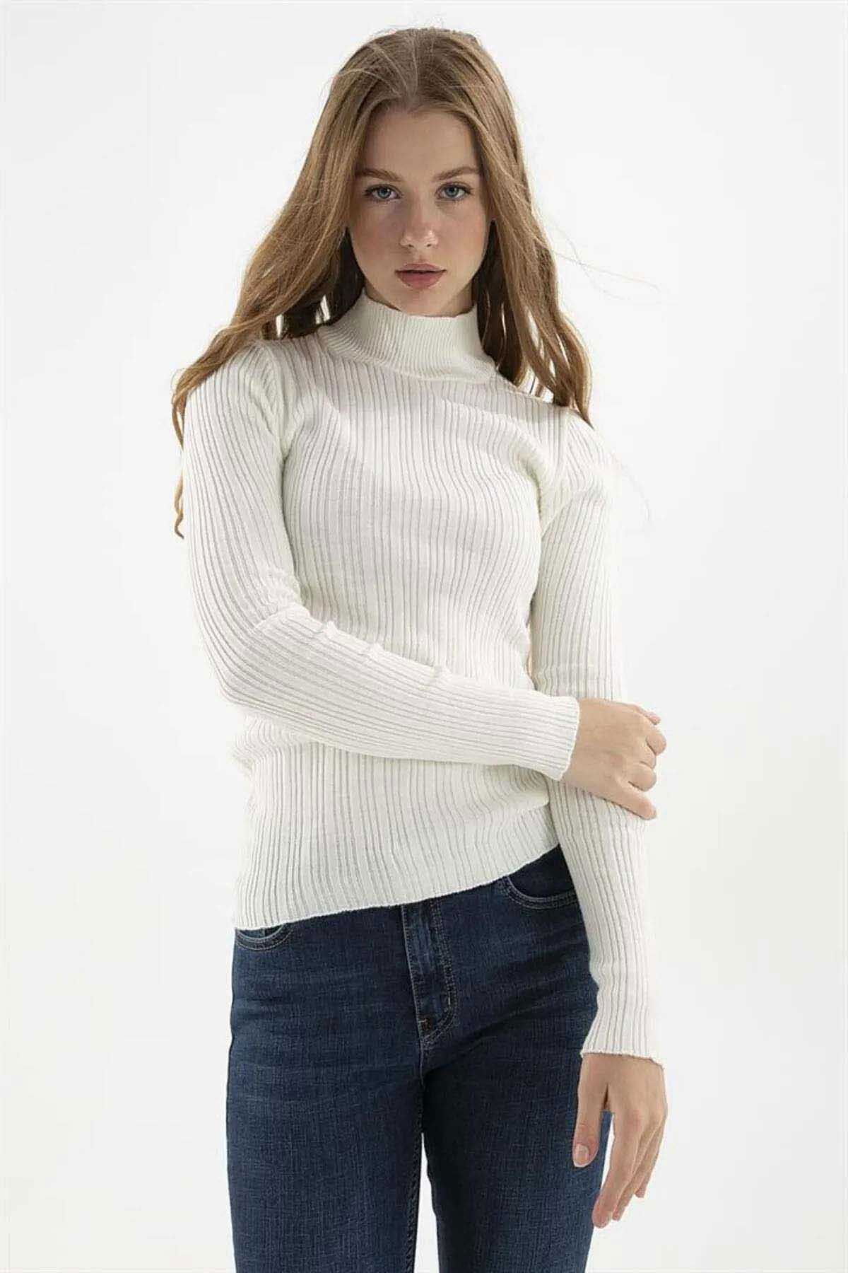 Fashion Friends Kadın Yarım Balıkçı Kazak 23K0389K1 Ekru - 4