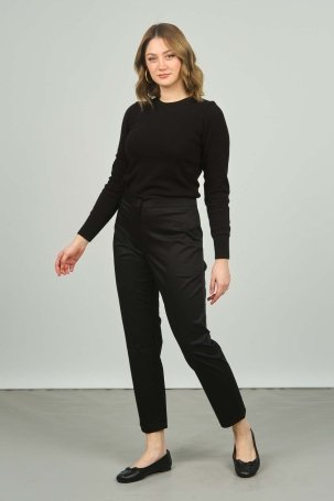 Fised Kadın Düğme Detaylı Pamuklu Pantolon 1000 Siyah - 1