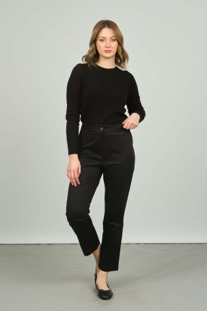Fised Kadın Düğme Detaylı Pamuklu Pantolon 1000 Siyah - 3