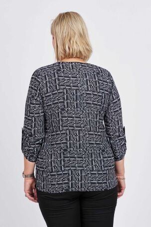 Flaş Triko Kadın Cep Detaylı Desenli Bluz 3320238 Siyah - 4