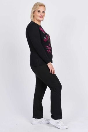 Flaş Triko Kadın Çiçekli Nakış Detaylı Bluz 3320806 Siyah - 3