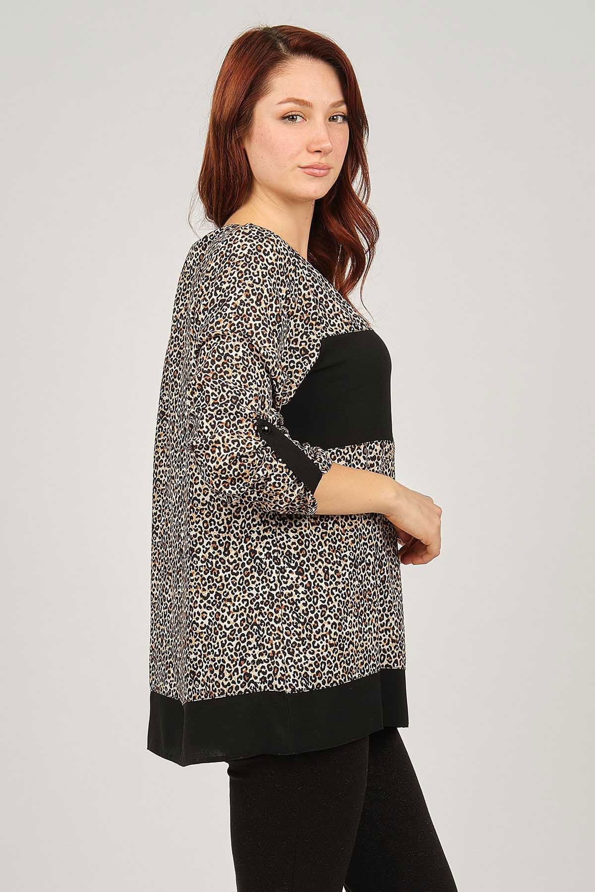 Flaş Triko Kadın Leopar Desenli Bluz 3320233 Kahverengi - 4