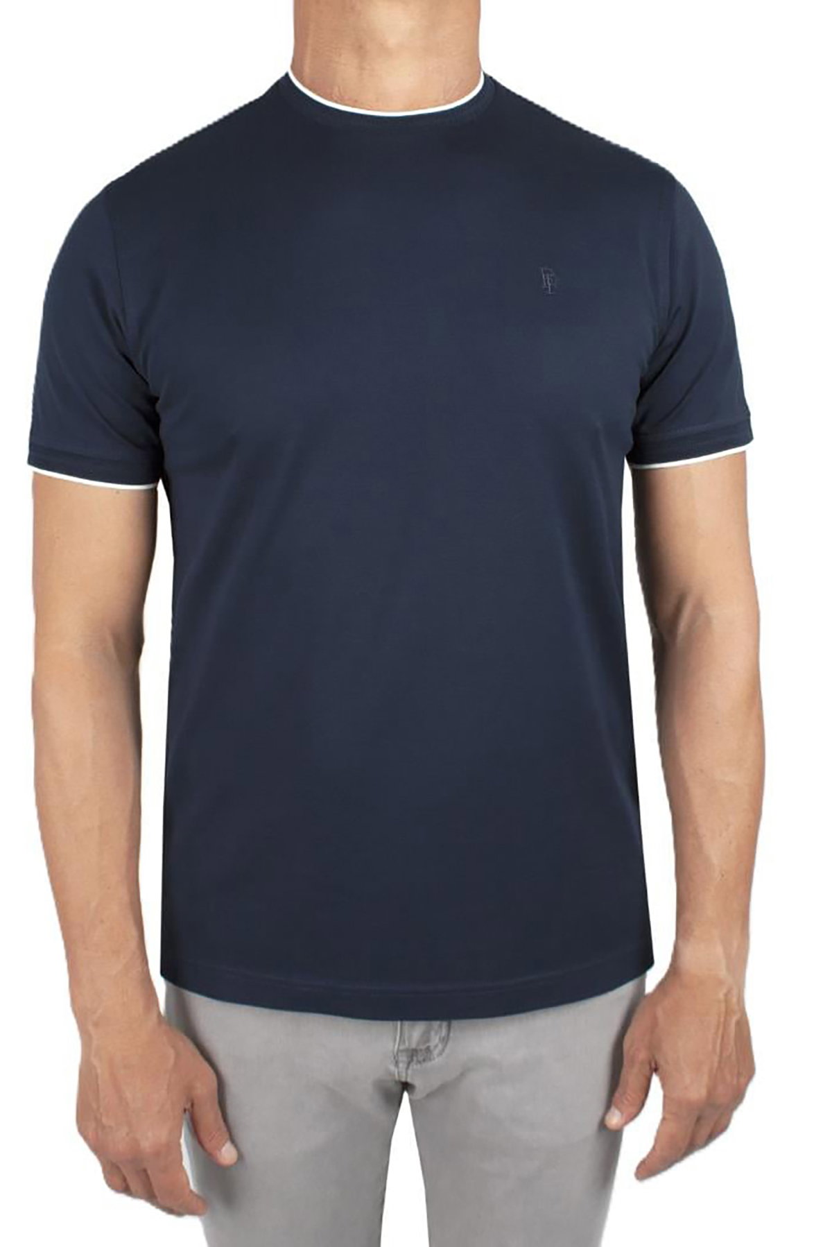 Formenti Erkek Sıfır Yaka Kısa Kollu %100 Pamuk T-Shirt 1543 Koyu Lacivert - 1