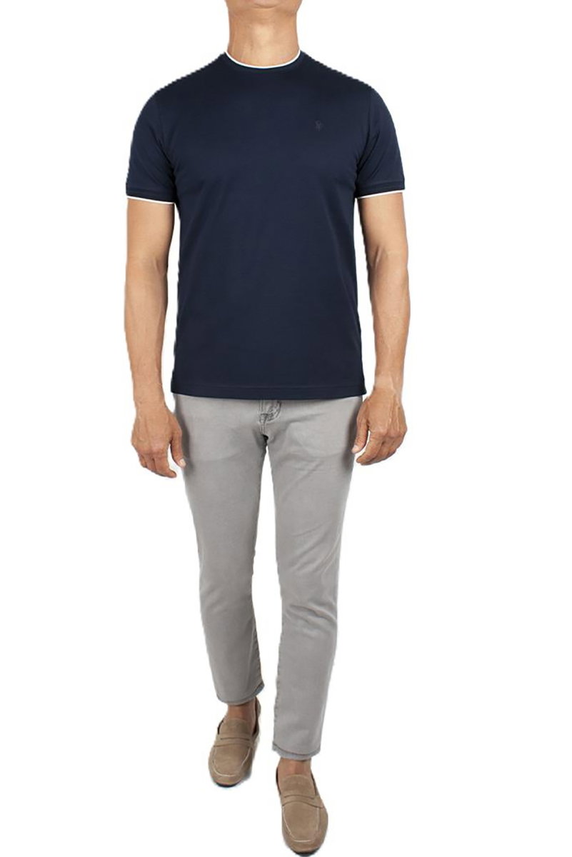 Formenti Erkek Sıfır Yaka Kısa Kollu %100 Pamuk T-Shirt 1543 Koyu Lacivert - 2