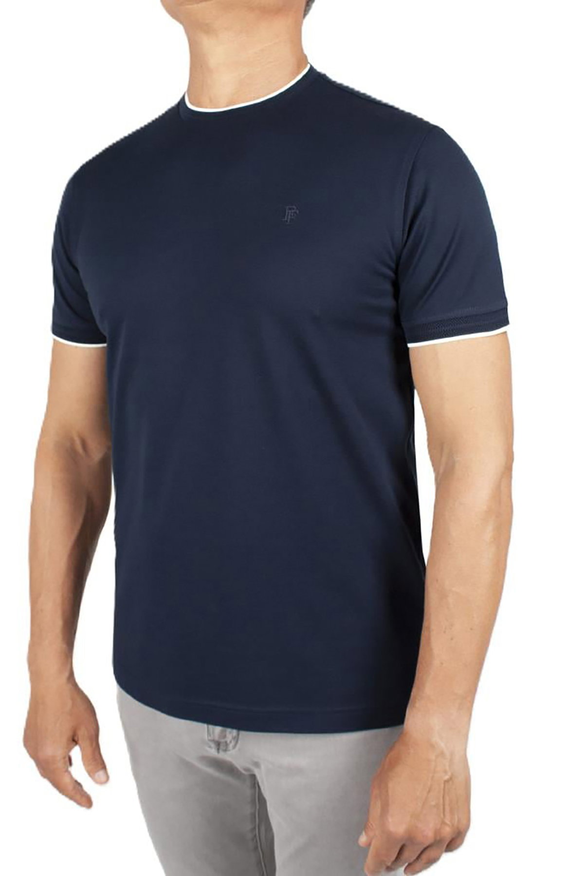 Formenti Erkek Sıfır Yaka Kısa Kollu %100 Pamuk T-Shirt 1543 Koyu Lacivert - 4