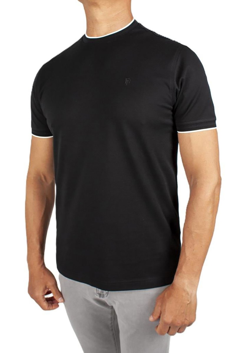 Formenti Erkek Sıfır Yaka Kısa Kollu %100 Pamuk T-Shirt 1543 Siyah - 4
