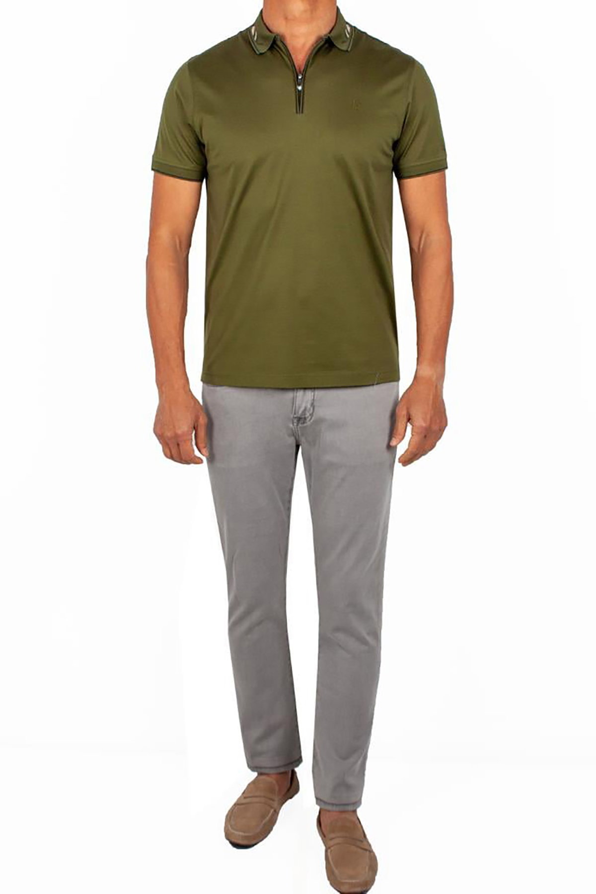 Formenti Erkek Yaka Detaylı %100 Pamuk T-Shirt FSP-1624 Haki - 3
