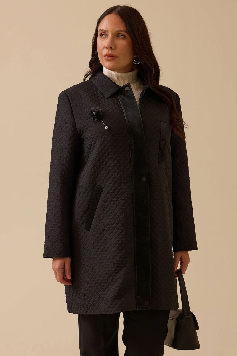 Galaxi Kadın Büyük Beden Aksesuar Detaylı Kapitone Kap 4007 Siyah - 2