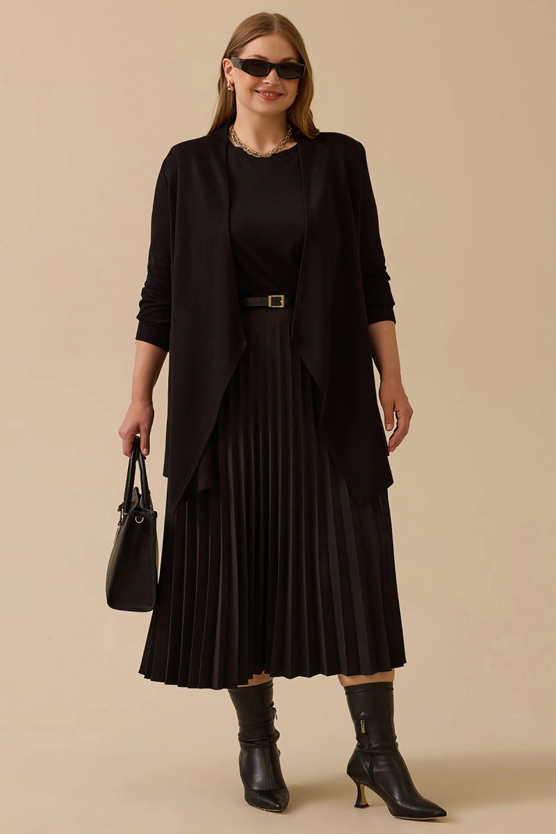 Galaxi Kadın Büyük Beden Asimetrik Kesim Triko Hırka 4004 Siyah - Galaxi