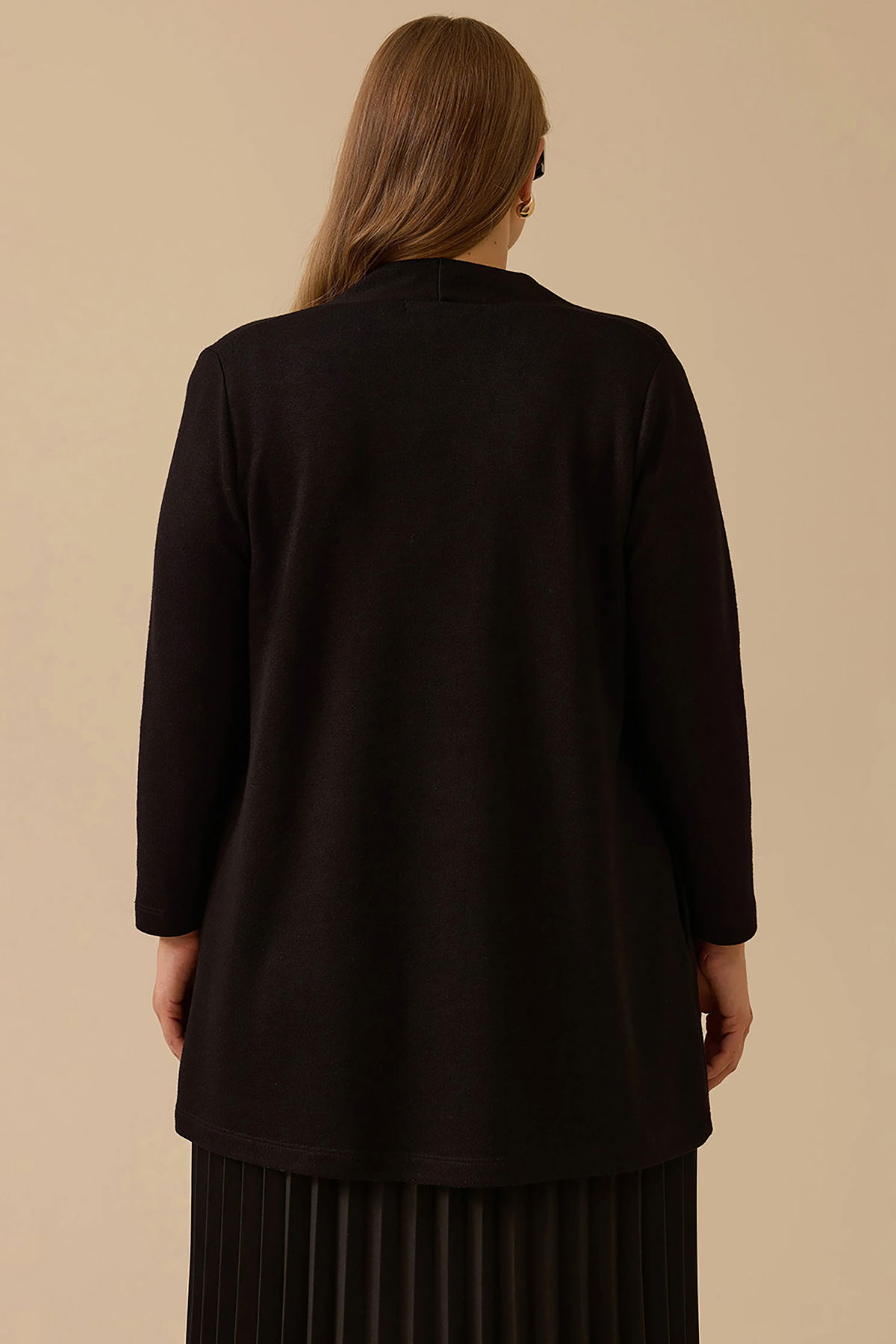 Galaxi Kadın Büyük Beden Asimetrik Kesim Triko Hırka 4004 Siyah - 4
