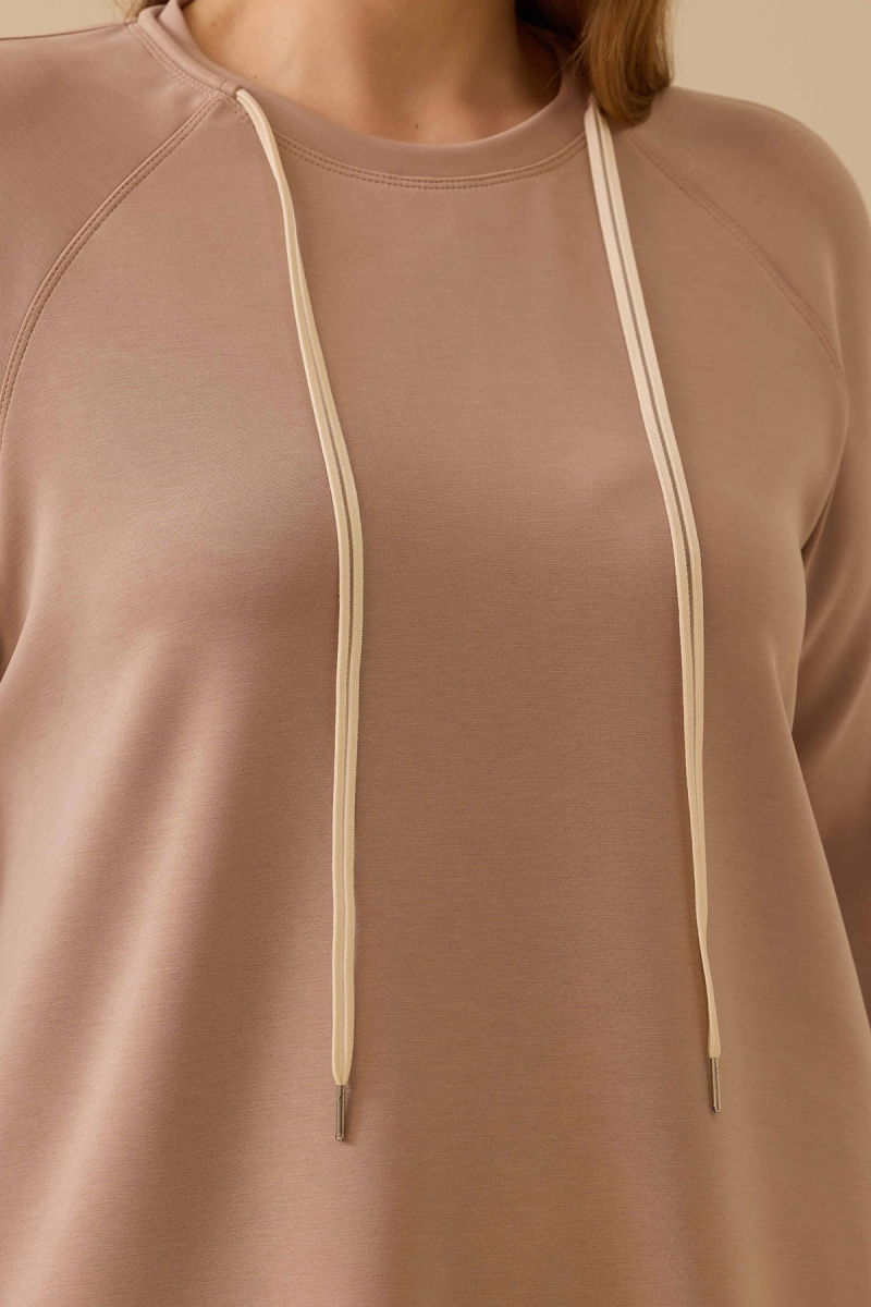 Galaxi Kadın Büyük Beden Bağcıklı Basic Sweatshirt 4002 Camel - 3