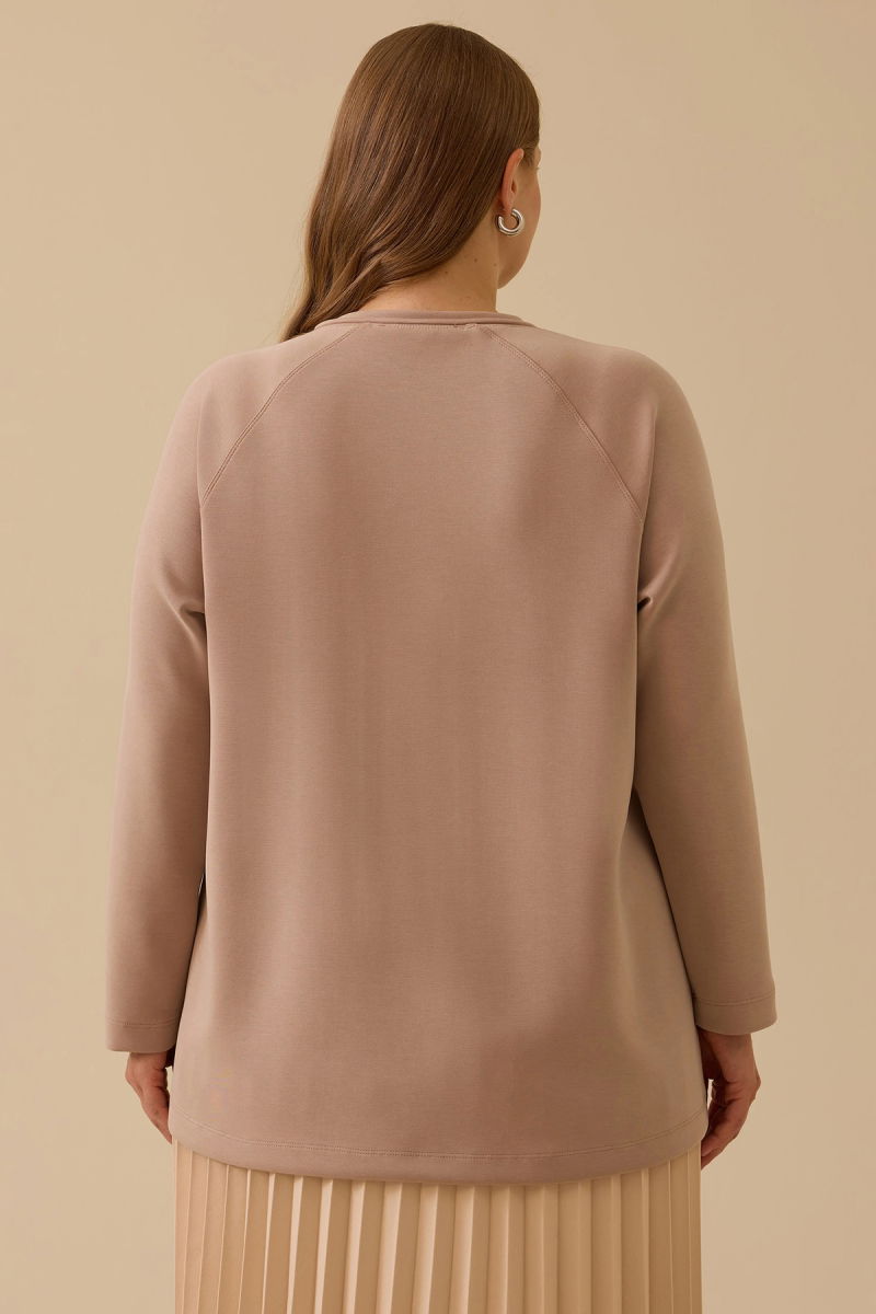 Galaxi Kadın Büyük Beden Bağcıklı Basic Sweatshirt 4002 Camel - 4