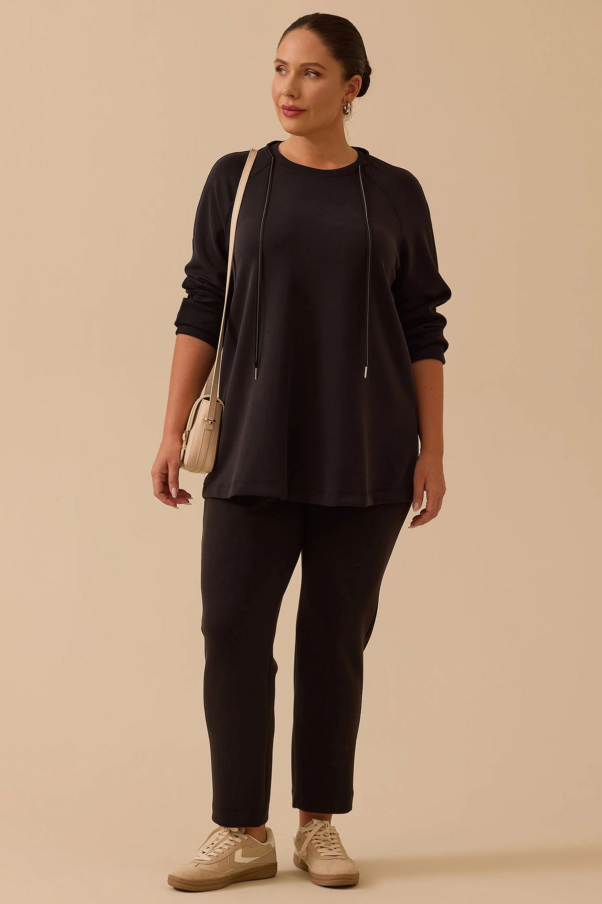 Galaxi Kadın Büyük Beden Bağcıklı Basic Sweatshirt 4002 Siyah - 1