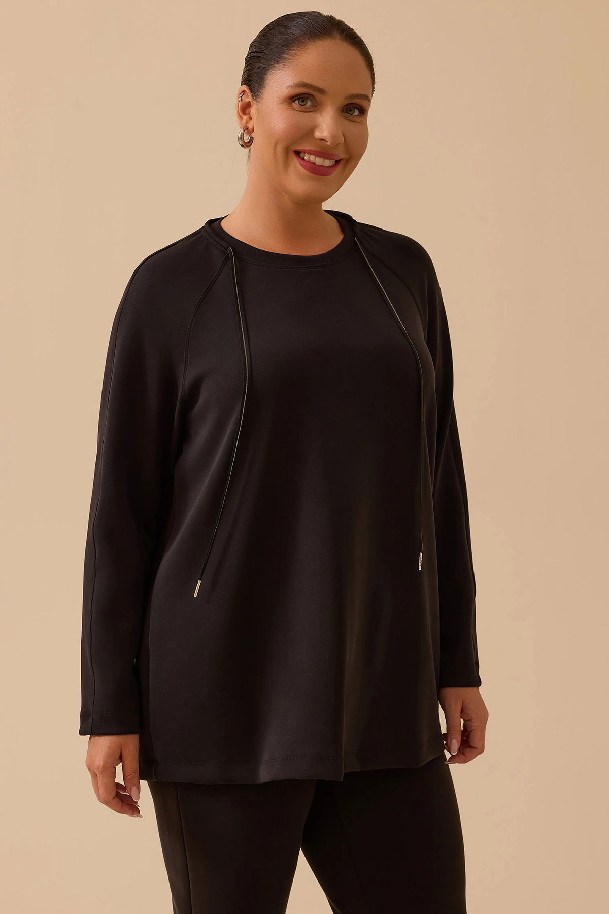 Galaxi Kadın Büyük Beden Bağcıklı Basic Sweatshirt 4002 Siyah - 2