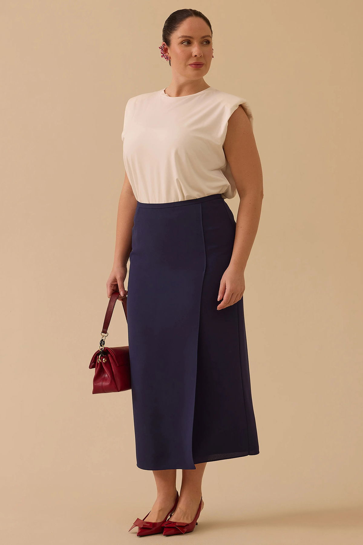 Galaxi Kadın Büyük Beden Bilek Boy Klasik Etek 4001 Lacivert - 1