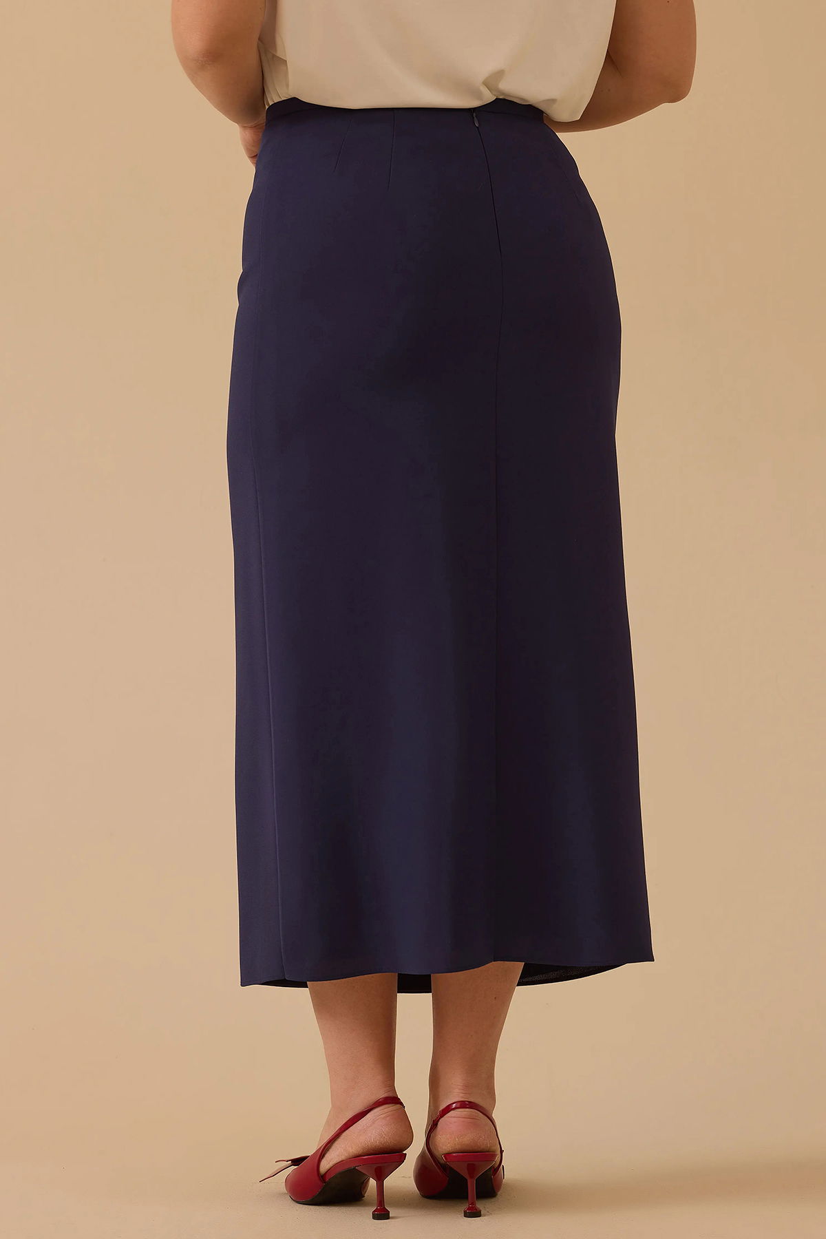 Galaxi Kadın Büyük Beden Bilek Boy Klasik Etek 4001 Lacivert - 3