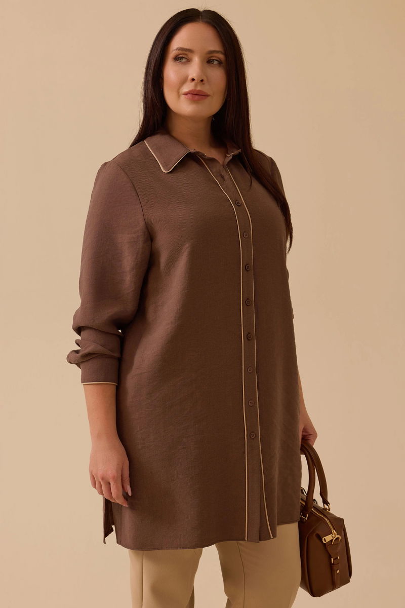 Galaxi Kadın Büyük Beden Biyeli Basic Tunik 4015 Kahverengi - 3