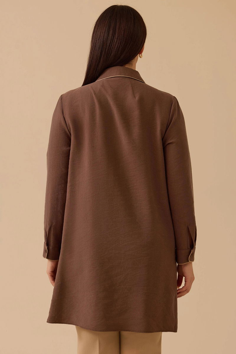 Galaxi Kadın Büyük Beden Biyeli Basic Tunik 4015 Kahverengi - 4