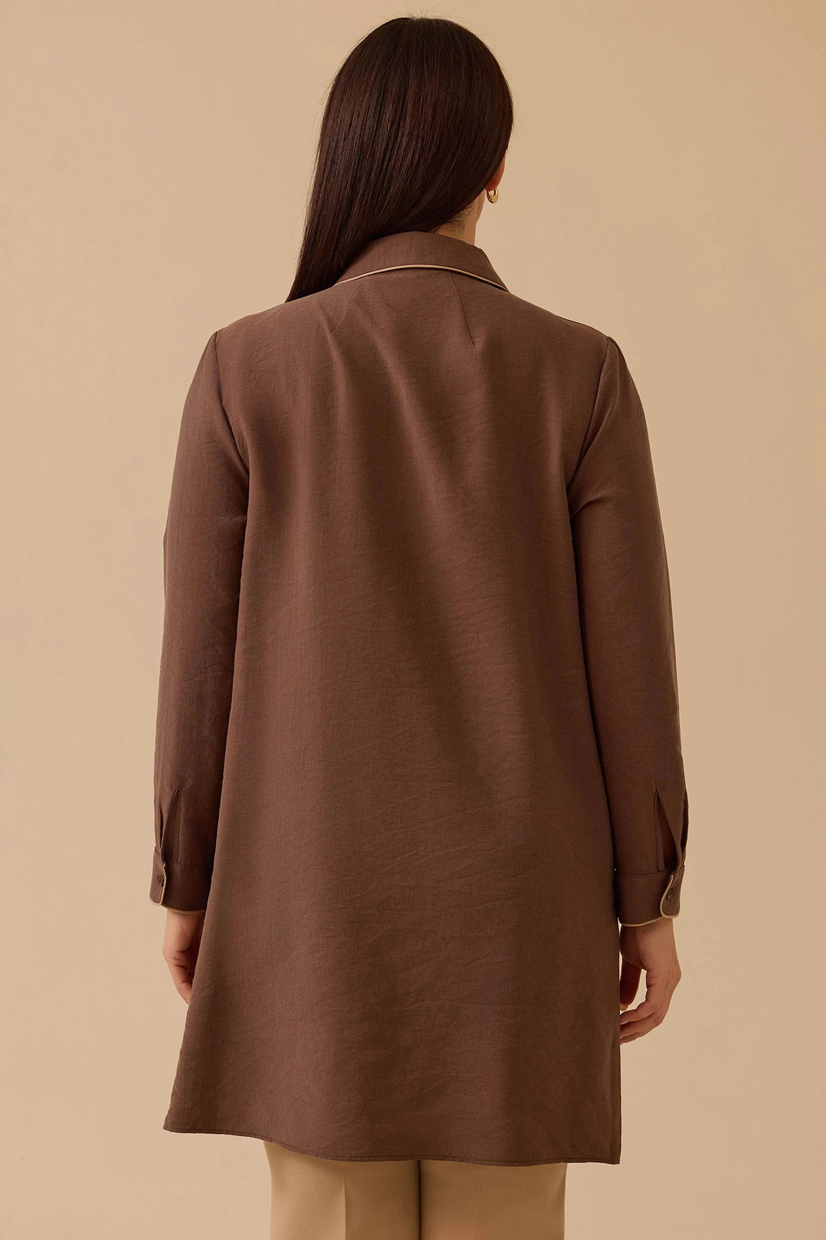 Galaxi Kadın Büyük Beden Biyeli Basic Tunik 4015 Kahverengi - 4