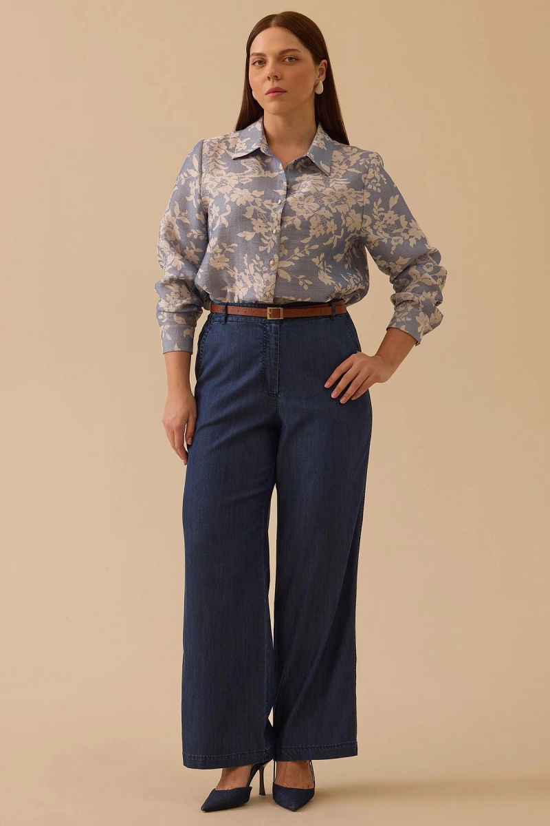 Galaxi Kadın Büyük Beden Bol Paça Jean Pantolon 4003 Indigo - Galaxi