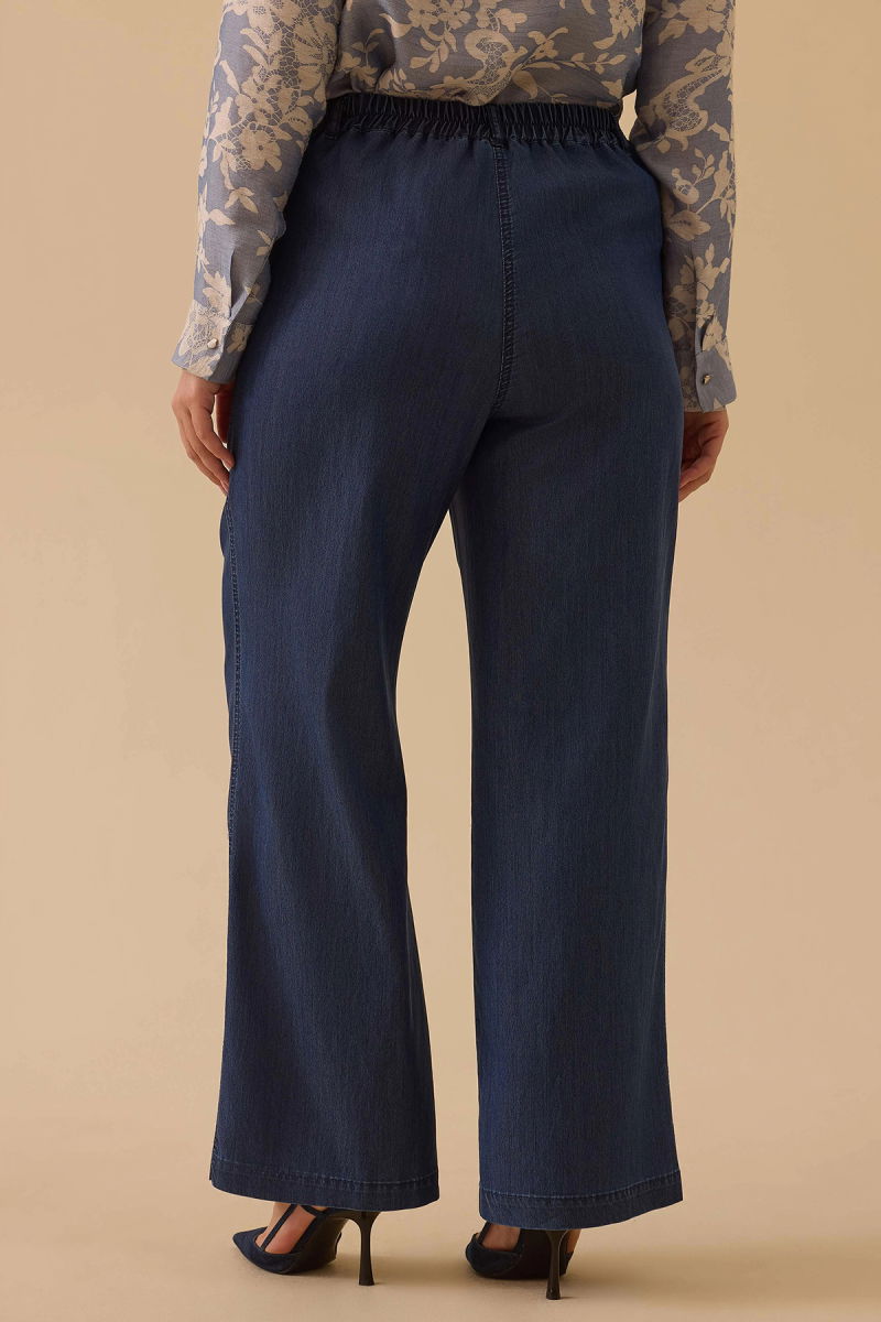 Galaxi Kadın Büyük Beden Bol Paça Jean Pantolon 4003 Indigo - 3