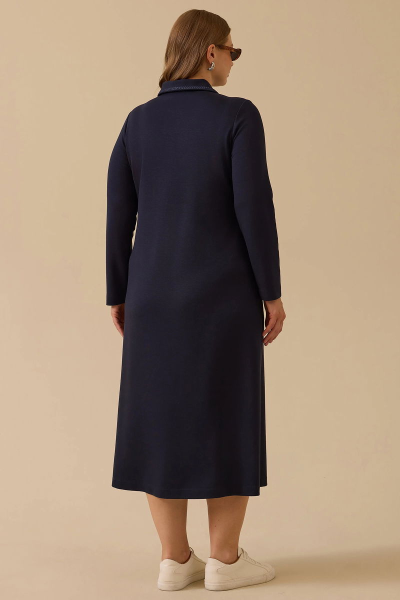 Galaxi Kadın Büyük Beden Cep Detaylı Elbise 4008 Lacivert - 4
