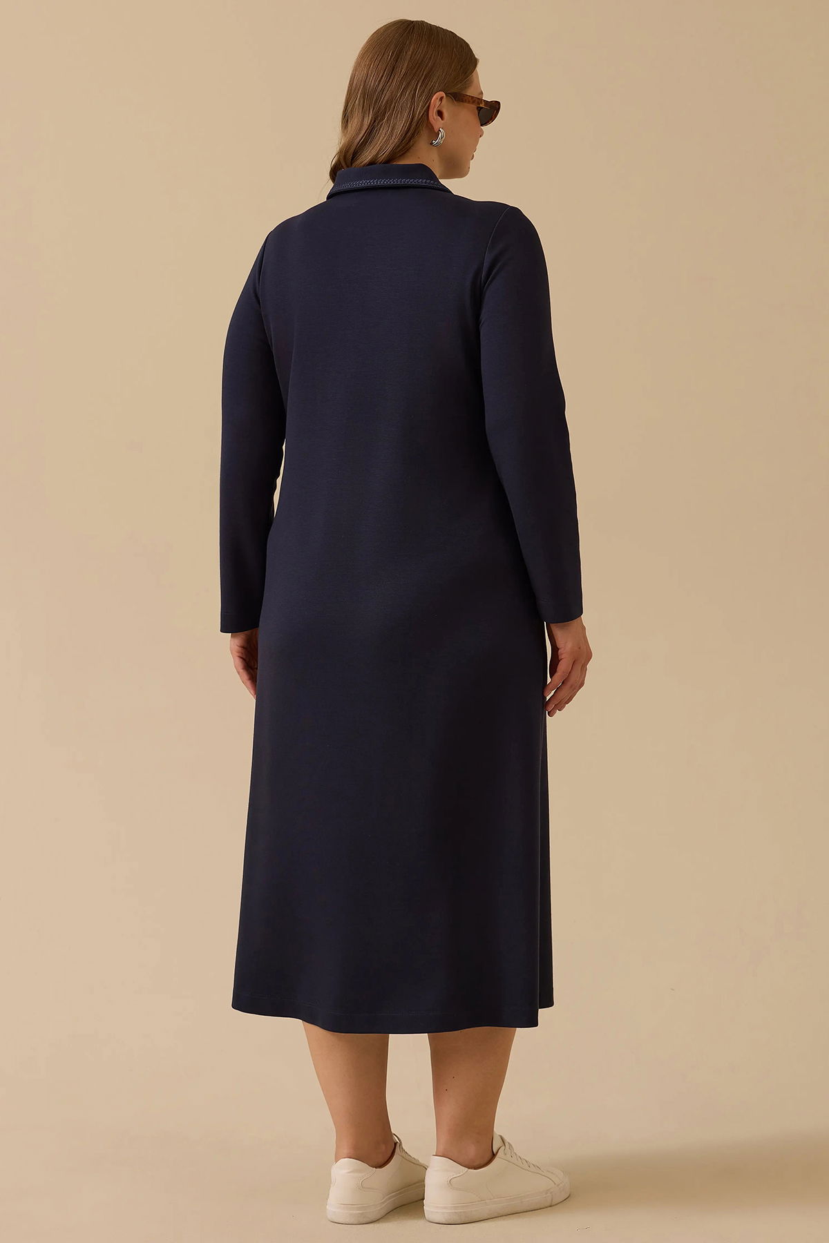 Galaxi Kadın Büyük Beden Cep Detaylı Elbise 4008 Lacivert - 4