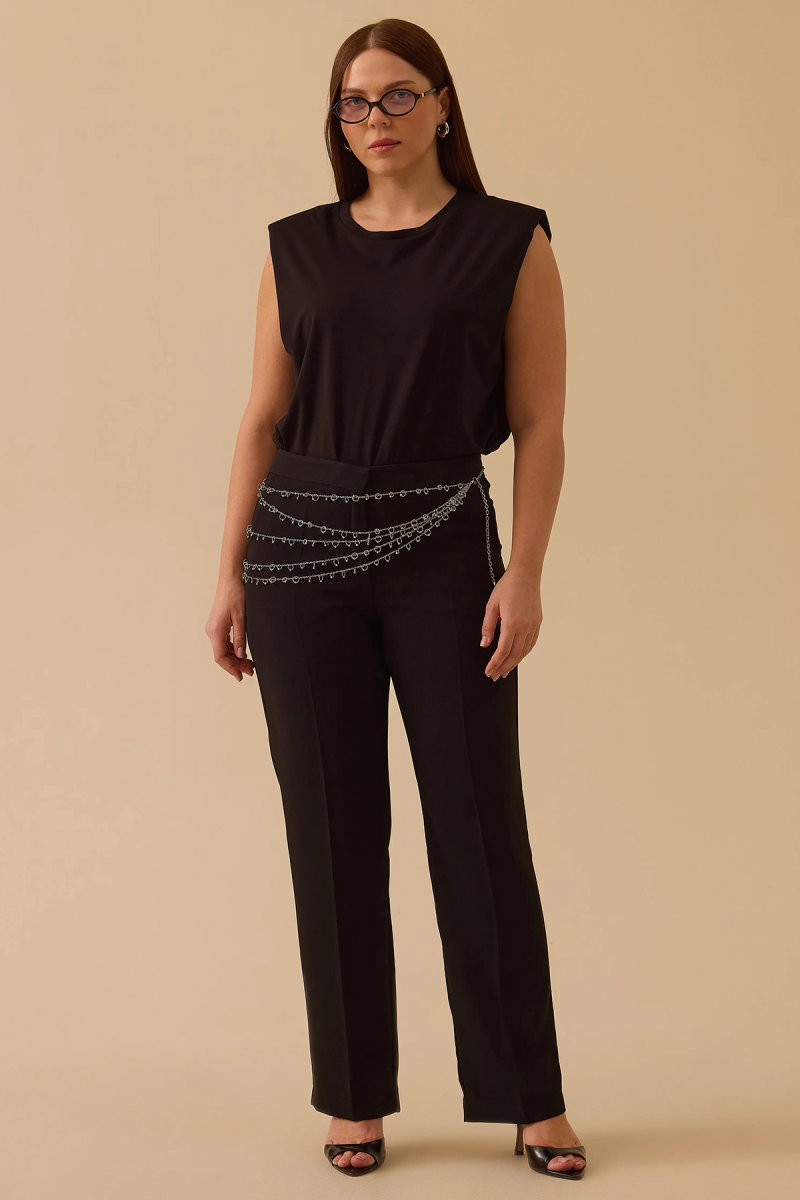 Galaxi Kadın Büyük Beden Cepli Tam Boy Pantolon 4009 Siyah - Galaxi