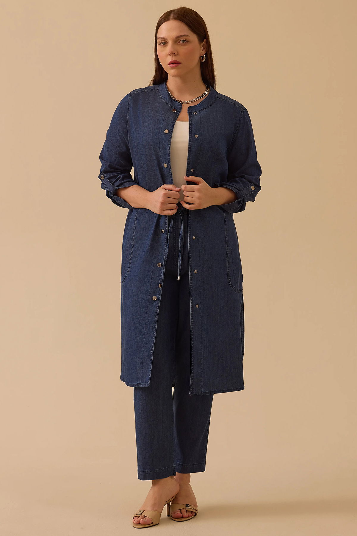 Galaxi Kadın Büyük Beden Cepli Uzun Jean Kap 4011 Indigo - 1