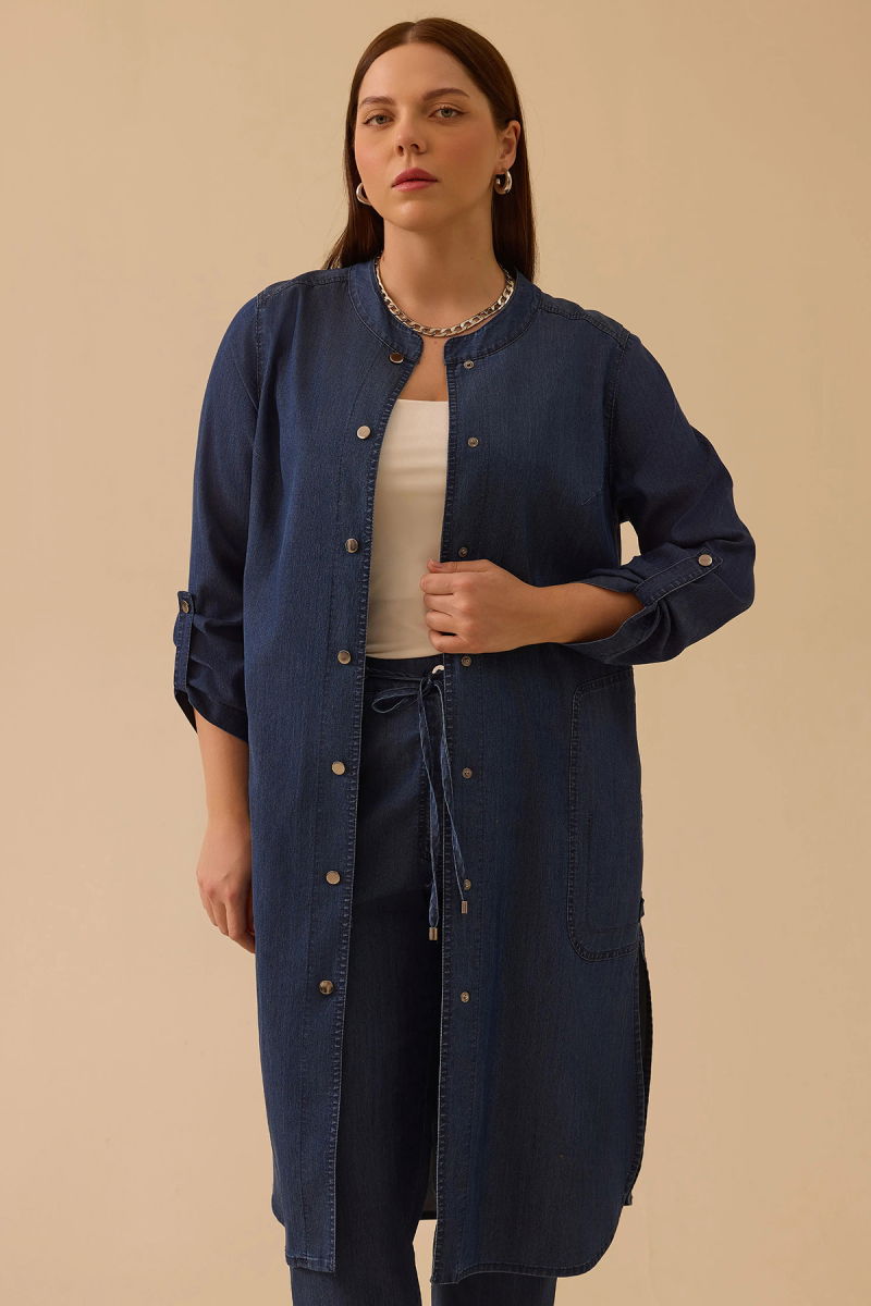 Galaxi Kadın Büyük Beden Cepli Uzun Jean Kap 4011 Indigo - 2