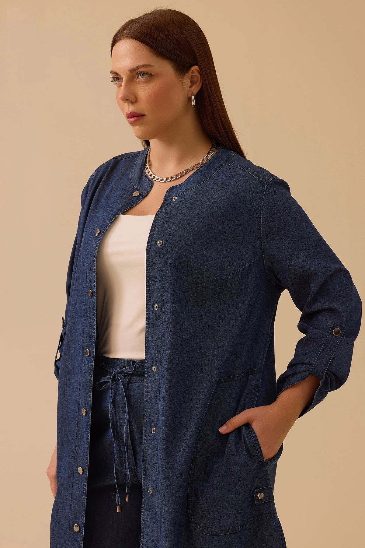 Galaxi Kadın Büyük Beden Cepli Uzun Jean Kap 4011 Indigo - 3