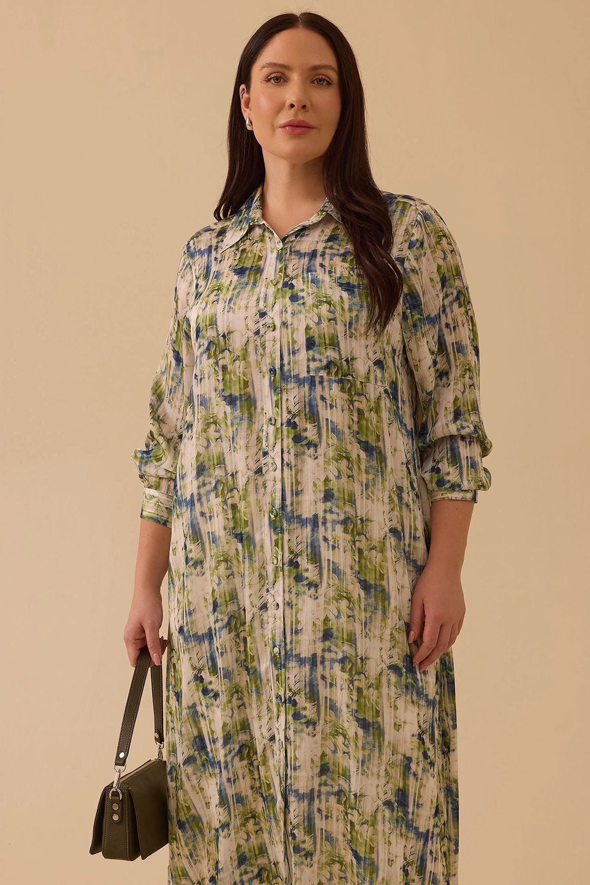 Galaxi Kadın Büyük Beden Çiçek Desenli Uzun Tunik 4013 Yeşil - 2