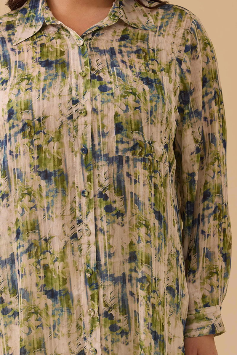 Galaxi Kadın Büyük Beden Çiçek Desenli Uzun Tunik 4013 Yeşil - 3