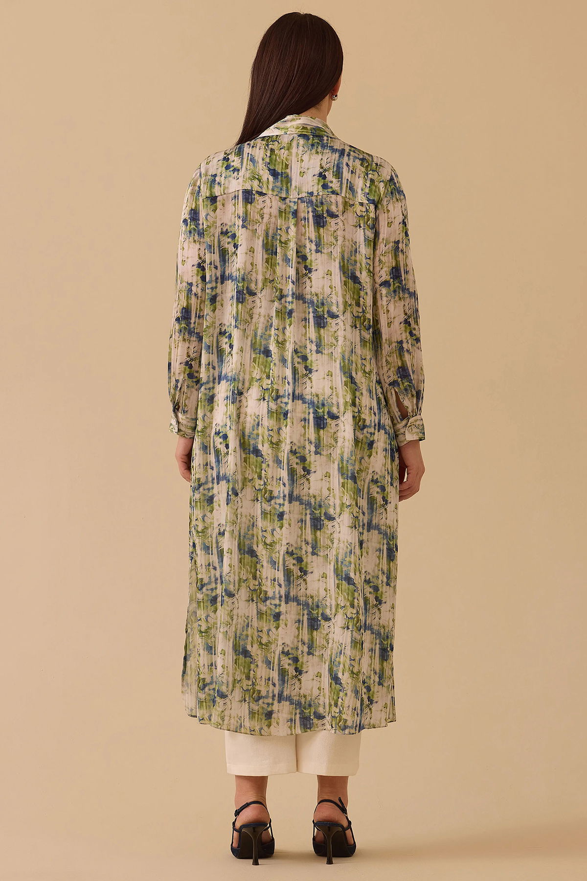 Galaxi Kadın Büyük Beden Çiçek Desenli Uzun Tunik 4013 Yeşil - 4