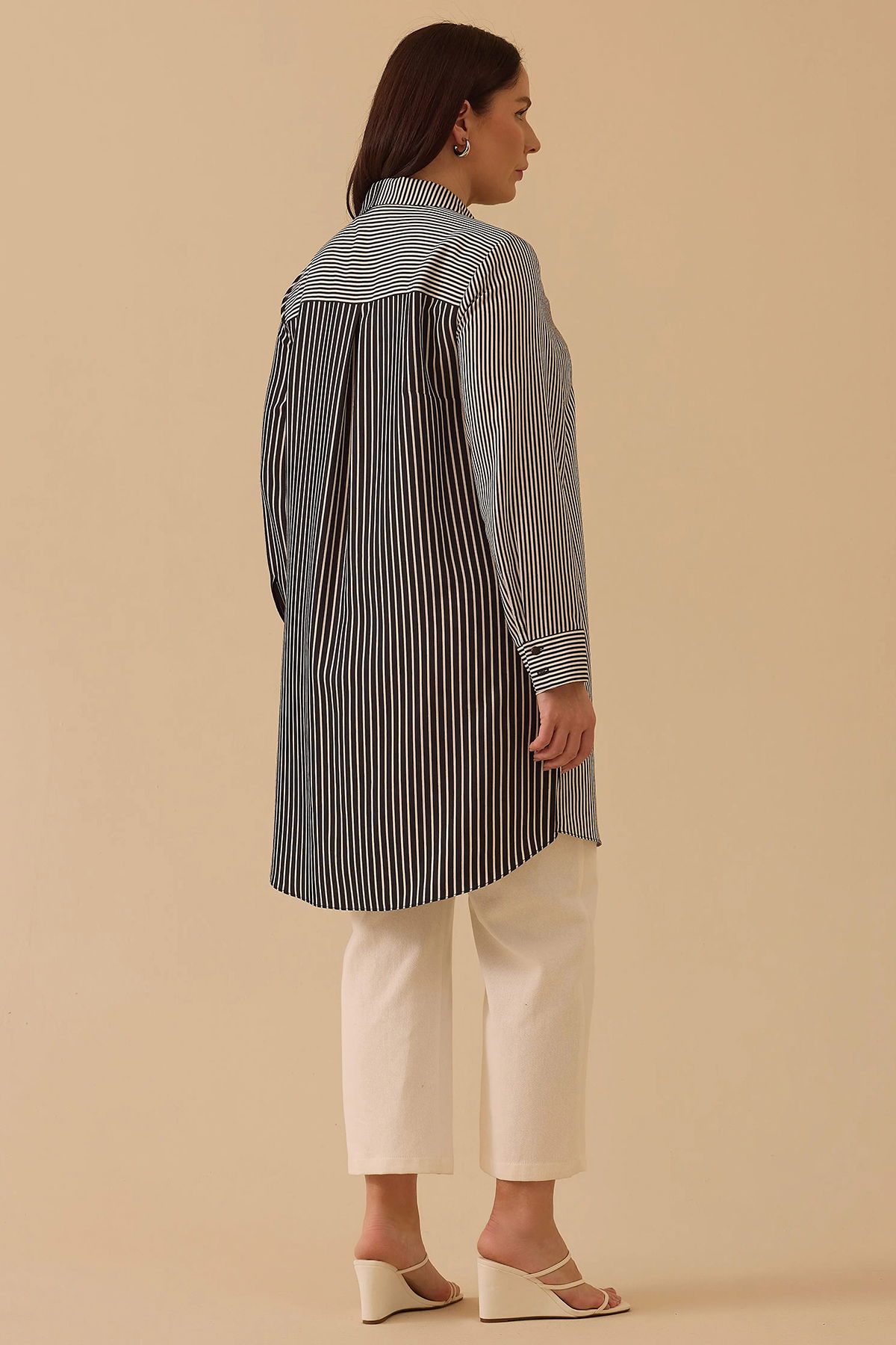 Galaxi Kadın Büyük Beden Çizgili Taş Detaylı Tunik 4003 Siyah - 4