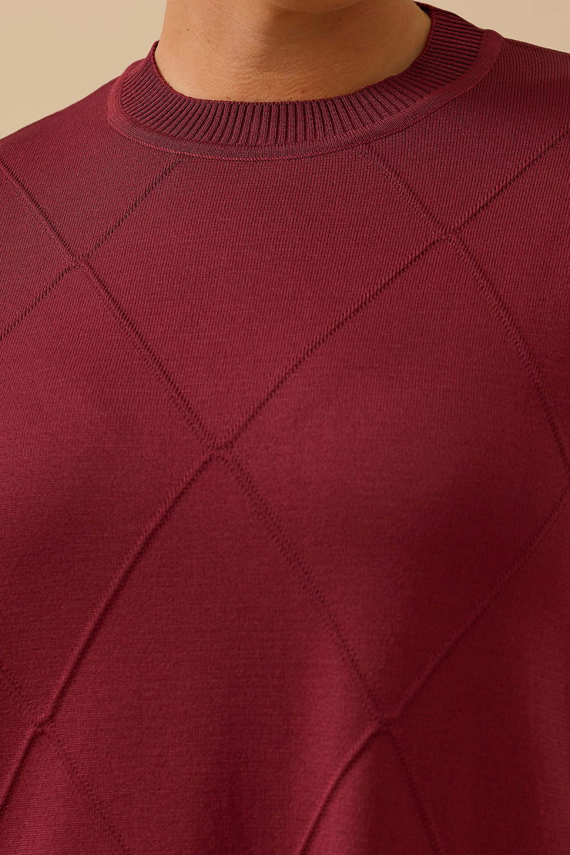 Galaxi Kadın Büyük Beden Desenli Basic Triko Tunik 4008 Bordo - 3