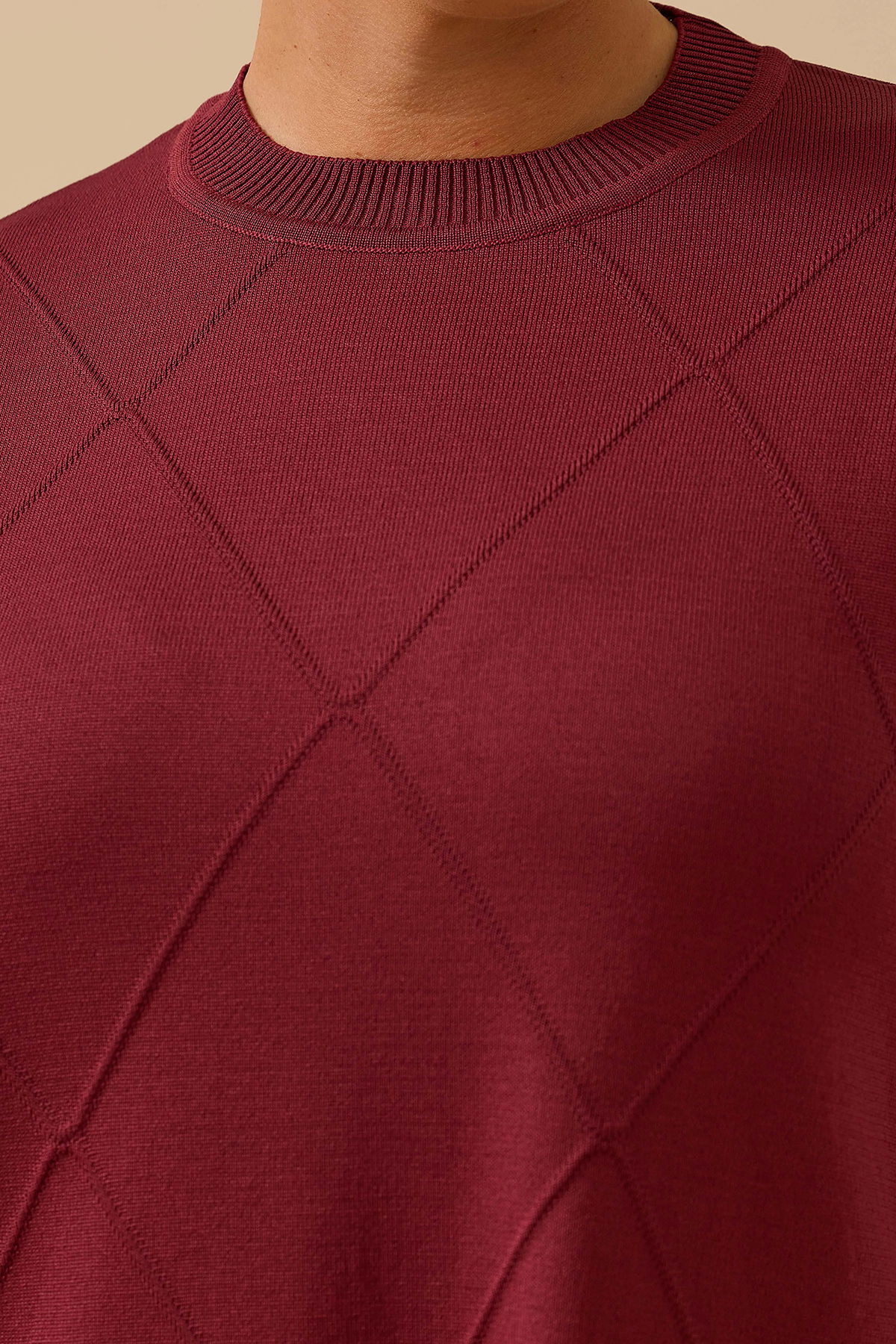 Galaxi Kadın Büyük Beden Desenli Basic Triko Tunik 4008 Bordo - 3