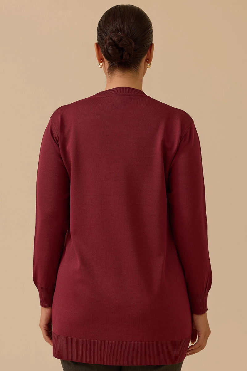 Galaxi Kadın Büyük Beden Desenli Basic Triko Tunik 4008 Bordo - 4