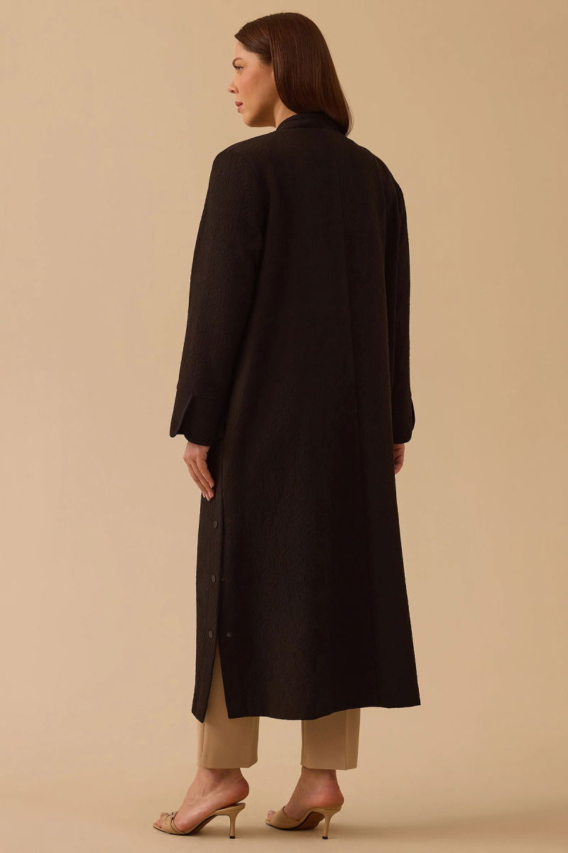 Galaxi Kadın Büyük Beden Desenli Cepli Pardesü 4001 Siyah - 4