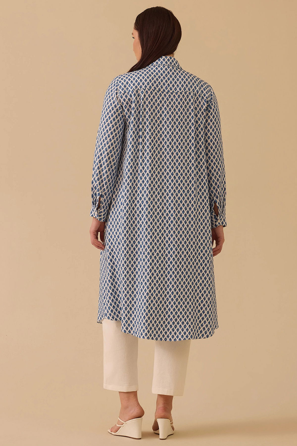 Galaxi Kadın Büyük Beden Desenli Cepli Tunik 4012 Mavi - 4