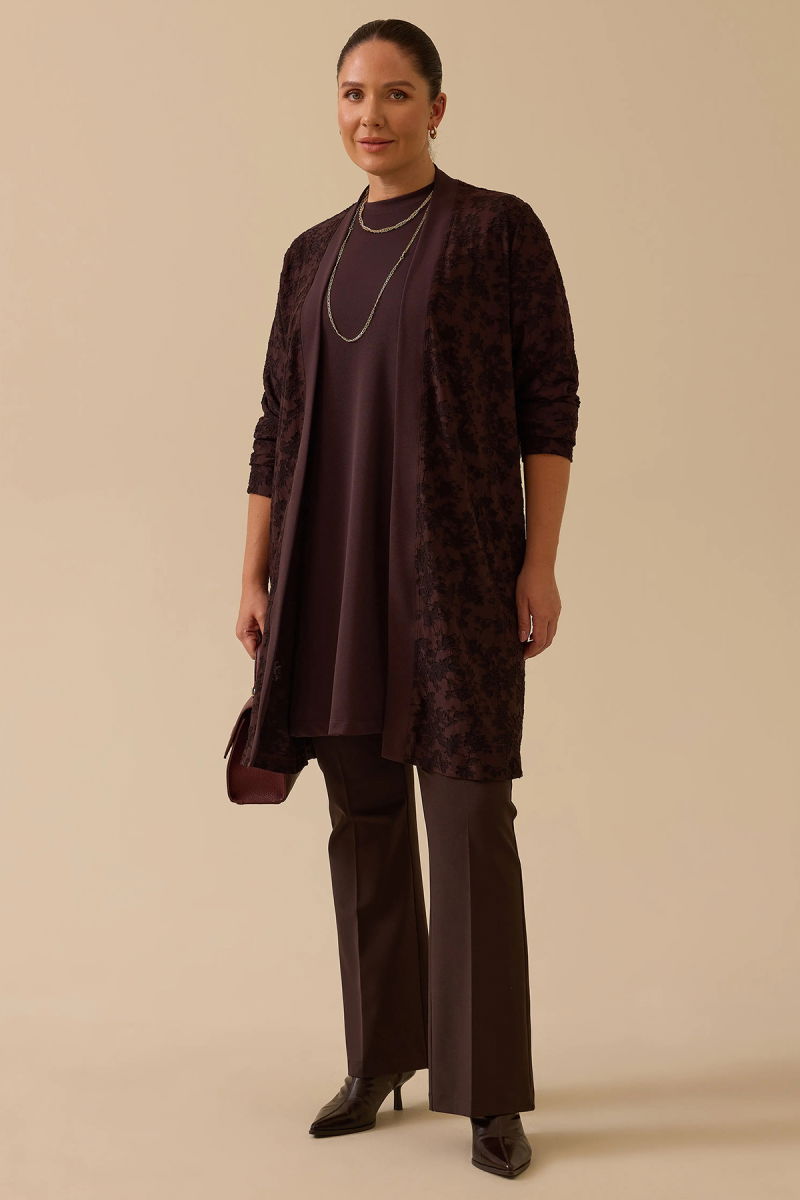 Galaxi Kadın Büyük Beden Desenli İç Bluzlu Takım 4003 Kahverengi - Galaxi