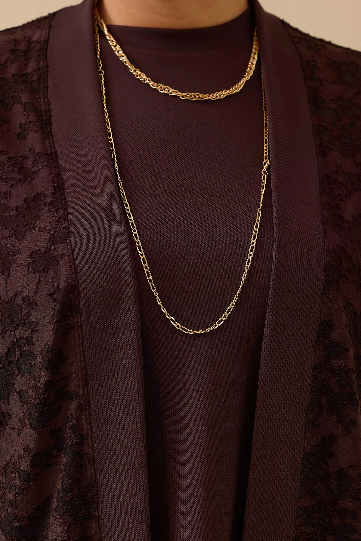 Galaxi Kadın Büyük Beden Desenli İç Bluzlu Takım 4003 Kahverengi - 3