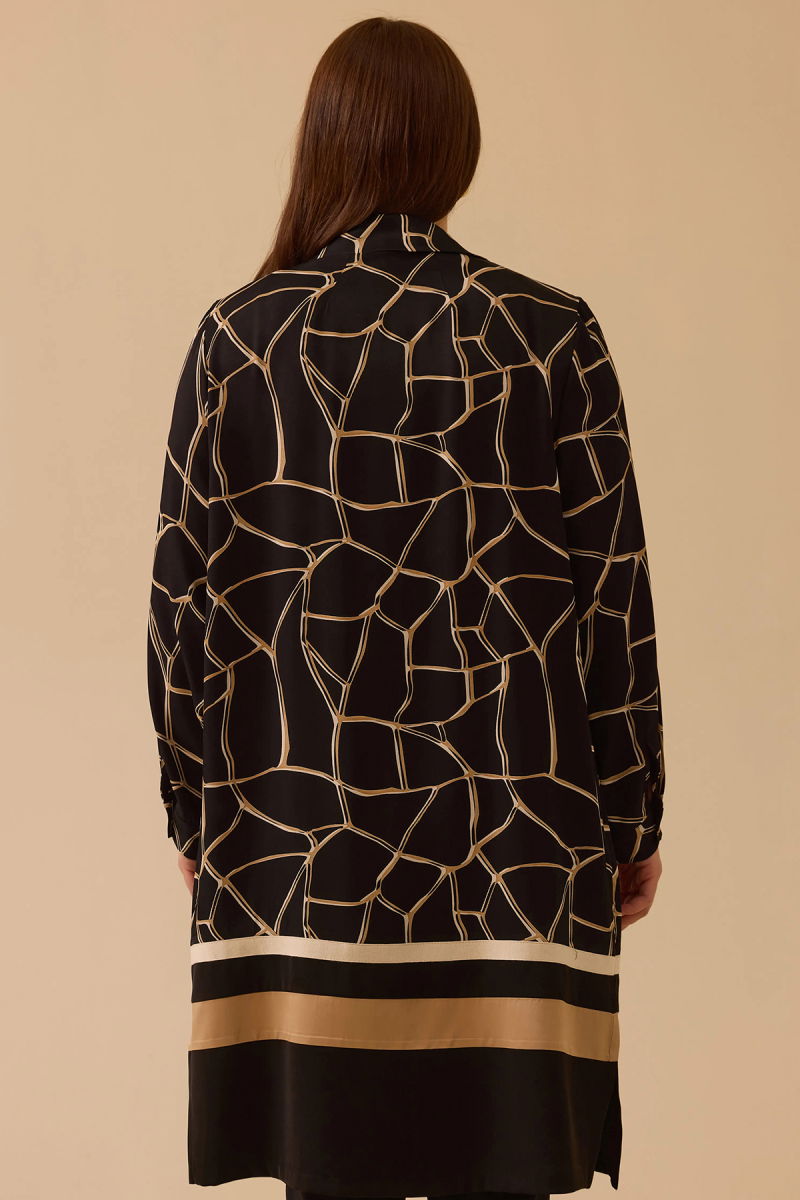 Galaxi Kadın Büyük Beden Desenli Uzun Kollu Tunik 4001 Siyah - 4