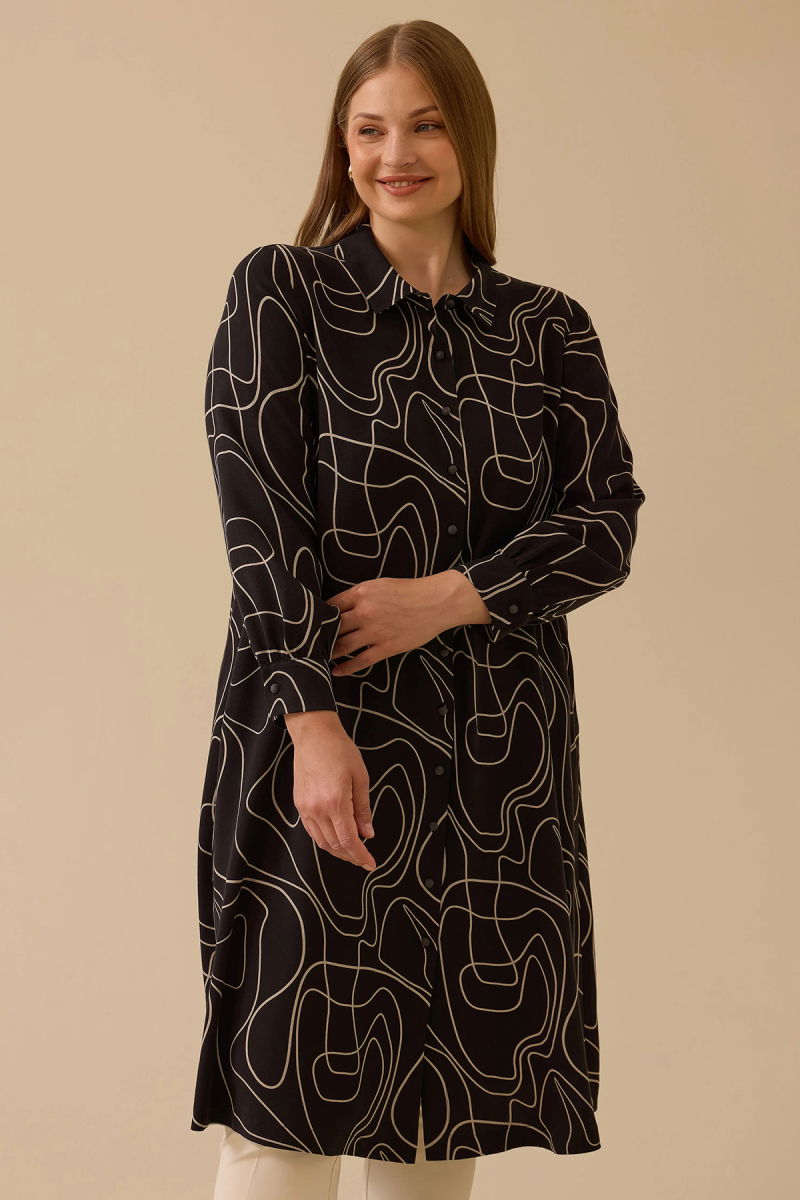 Galaxi Kadın Büyük Beden Desenli Uzun Tunik 4006 Siyah - 3