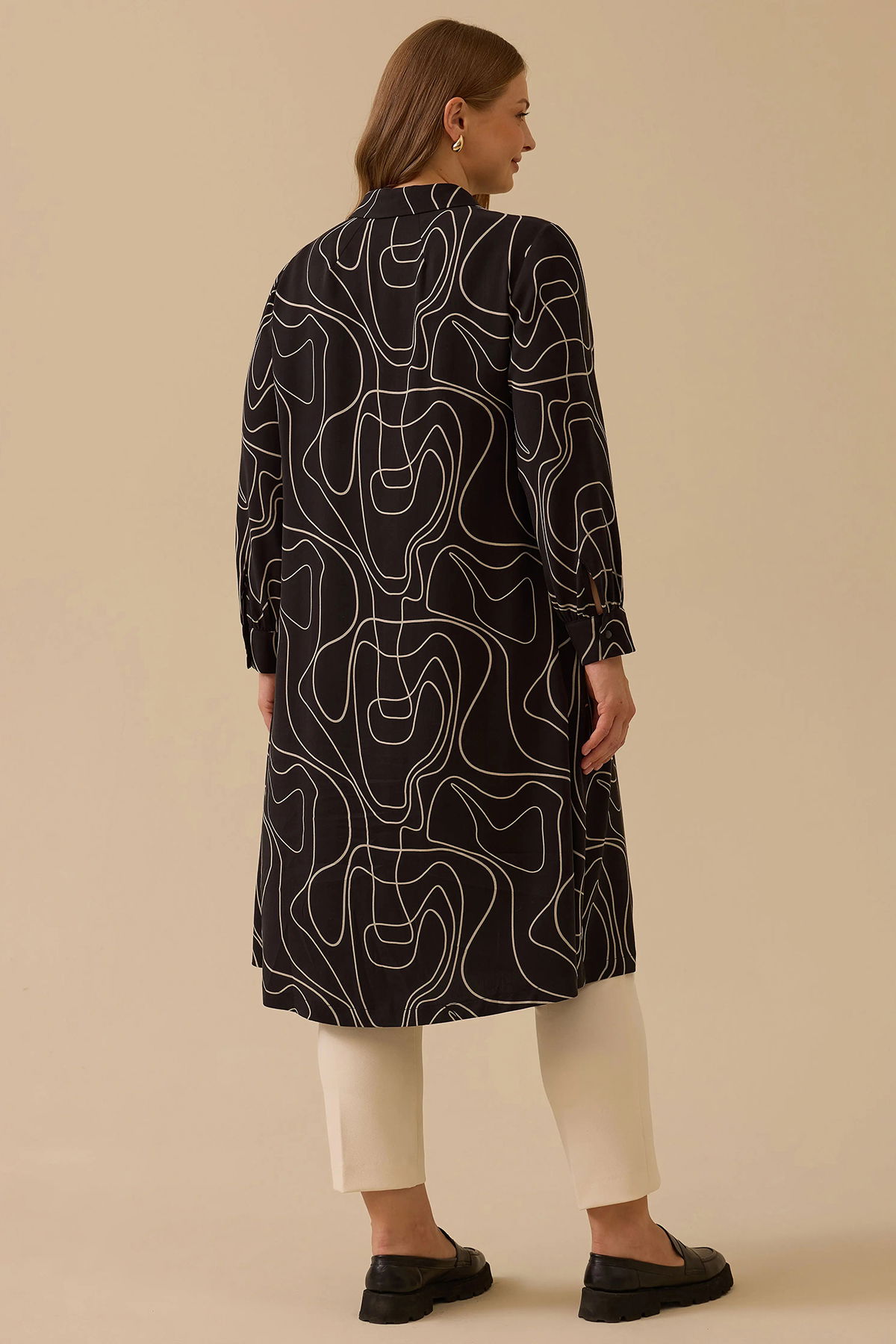 Galaxi Kadın Büyük Beden Desenli Uzun Tunik 4006 Siyah - 4