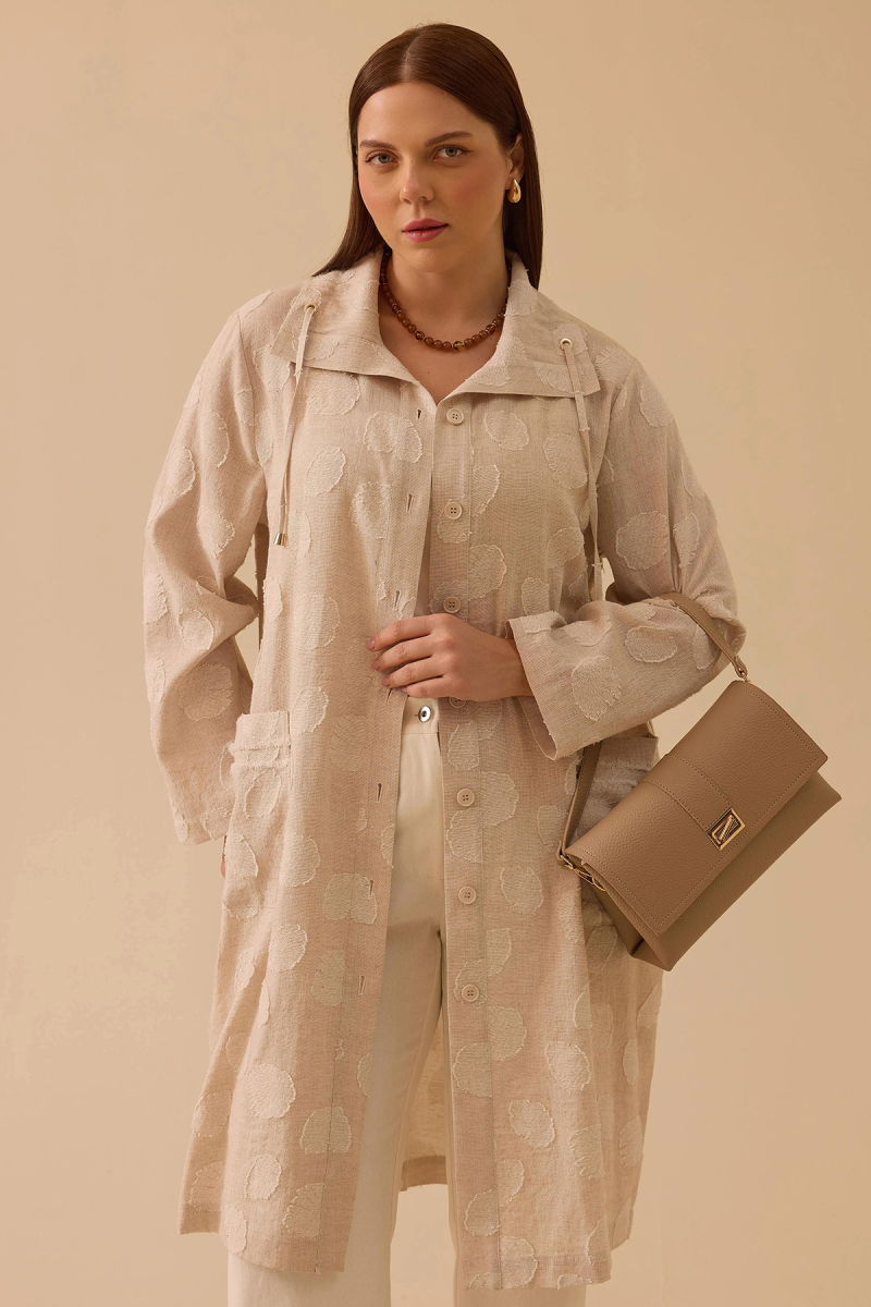 Galaxi Kadın Büyük Beden Devrik Yaka Keten Kap 4009 Bej - 2