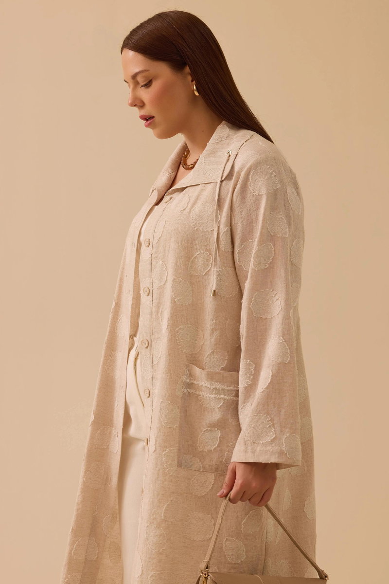 Galaxi Kadın Büyük Beden Devrik Yaka Keten Kap 4009 Bej - 3