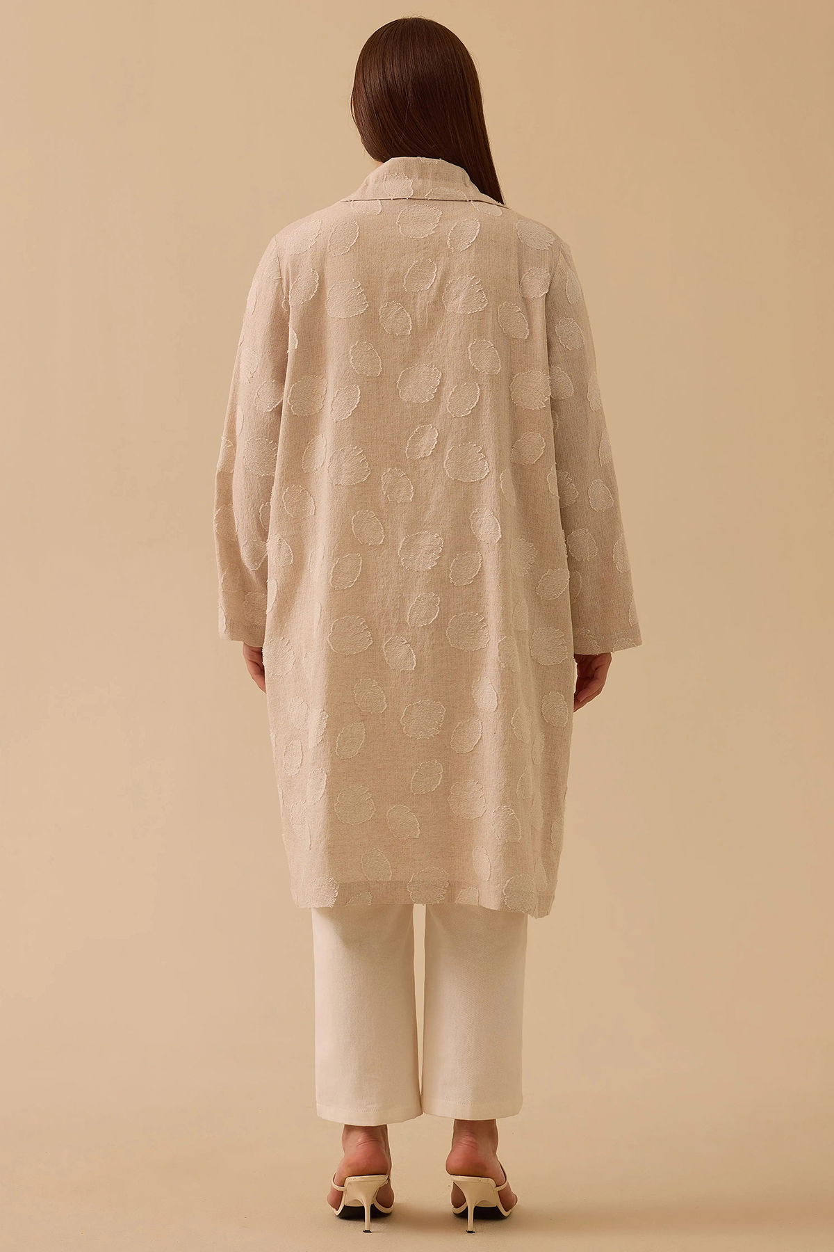 Galaxi Kadın Büyük Beden Devrik Yaka Keten Kap 4009 Bej - 4