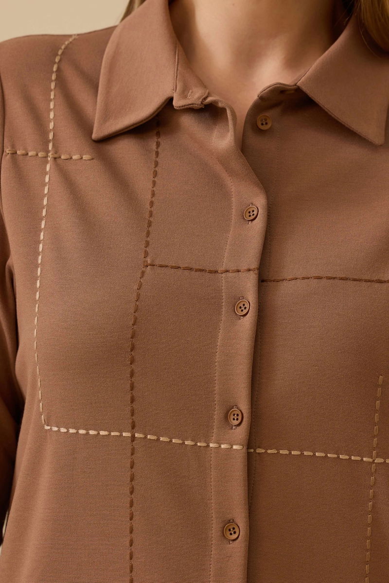 Galaxi Kadın Büyük Beden Dikiş Desenli Tunik 4013 Camel - 3